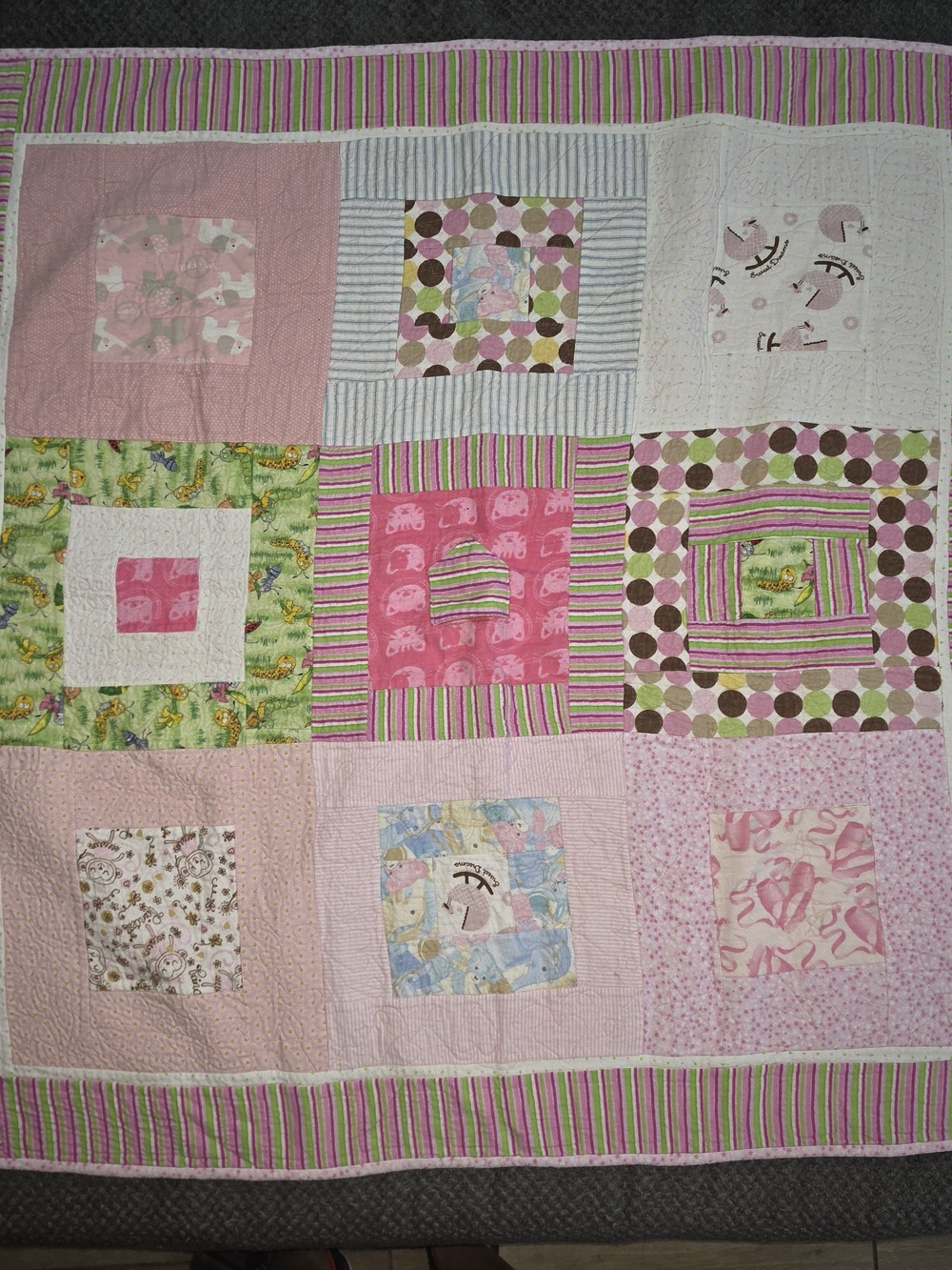 Handmade Pink & Green Patchwork Baby Quilt